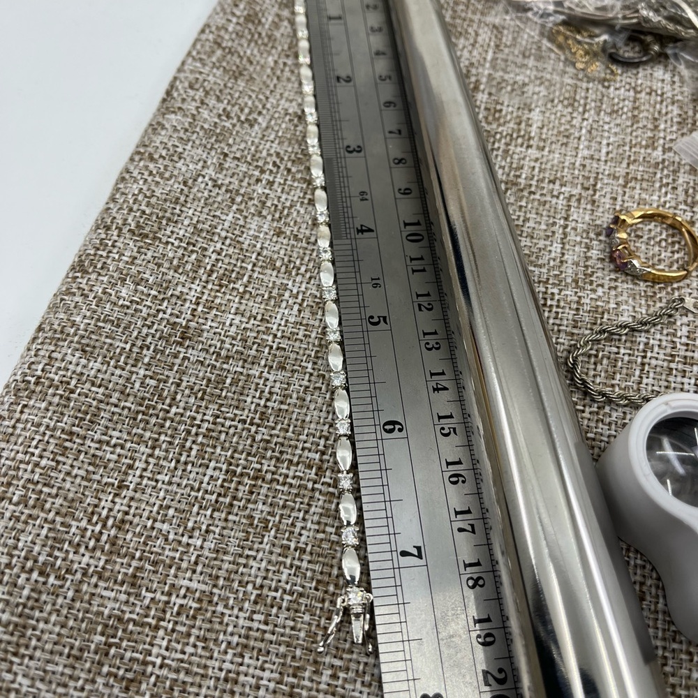 Vintage 7.5" Sterling Silver Marquise & Round Accent Bracelet - Picture 15 of 16
